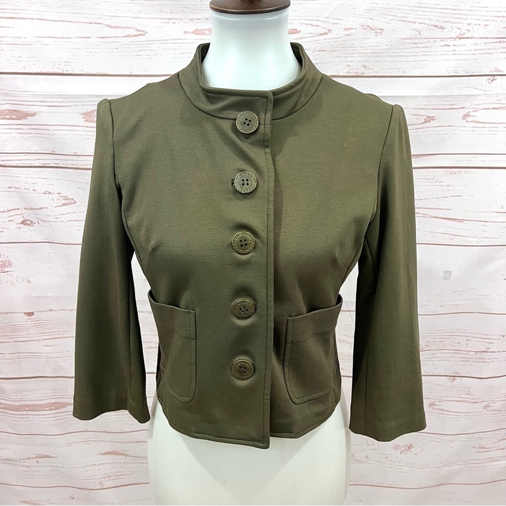 Anthropologie Cartonnier Army Military Green All Along Mod Crop Blazer Jacket
